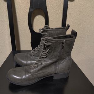 Army green hiking style boots